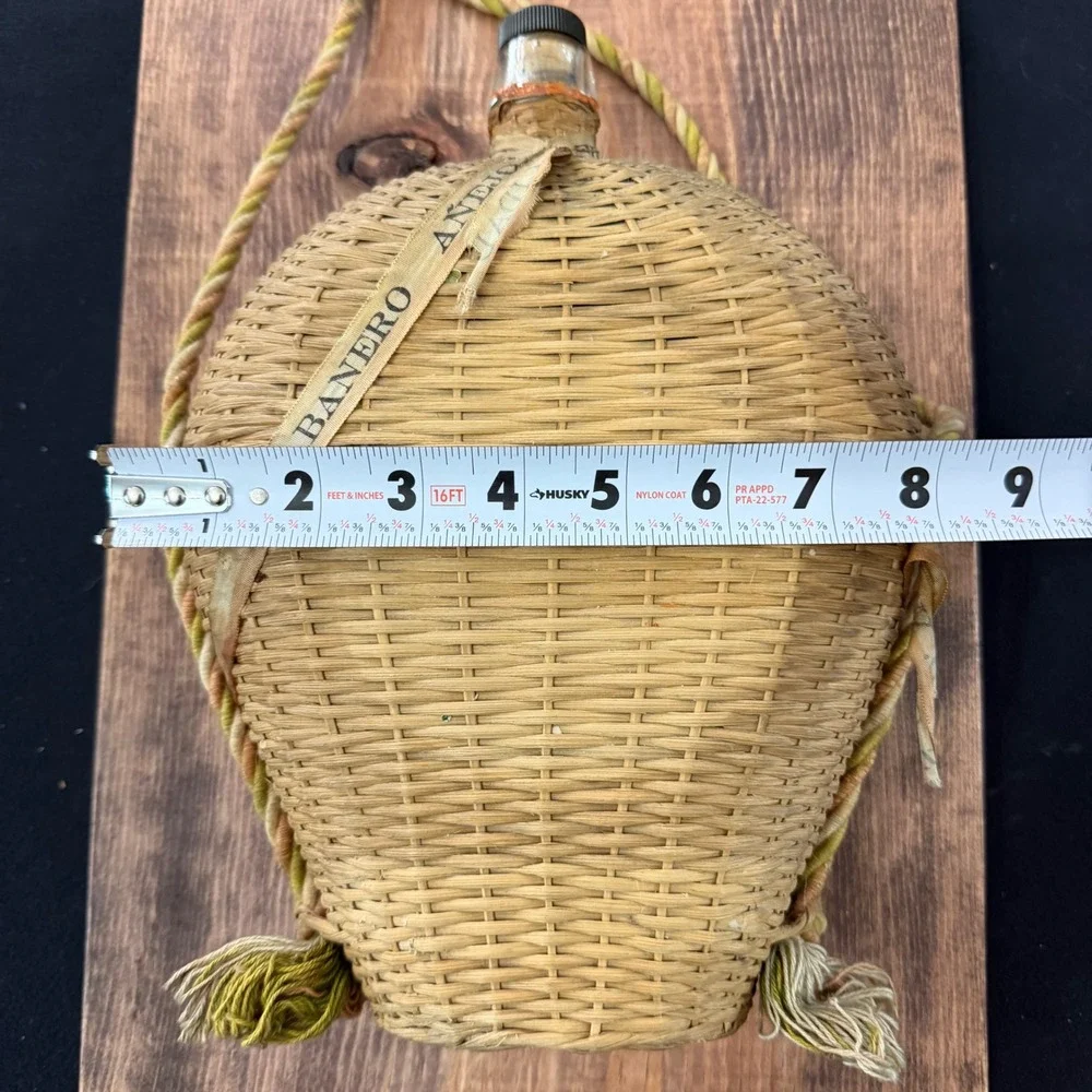 Vintage Habanero Anejo Wicker Wrapped Tequila Bottle Glass Decanter Rope Strap